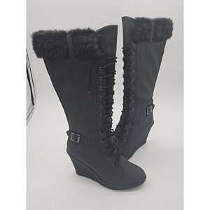 Colin Stuart Laceup Wedge Rain Black Size 11 B Womens Boots